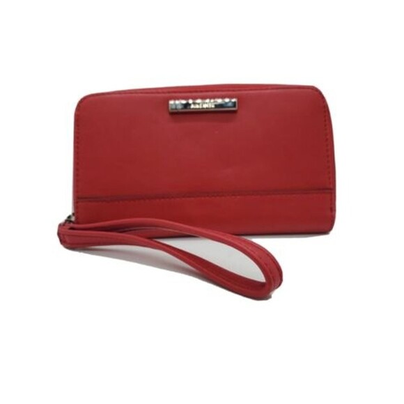Zip Around Wristlet Red Faux Leather Multi Compartment Nine West - Picture 1 of 10